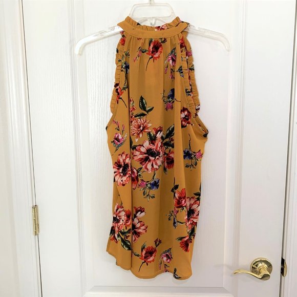 Gibson Nordstrom Floral Ruffle Tank Top Crepe Blouse Yellow Size Medium NEW - Picture 8 of 8